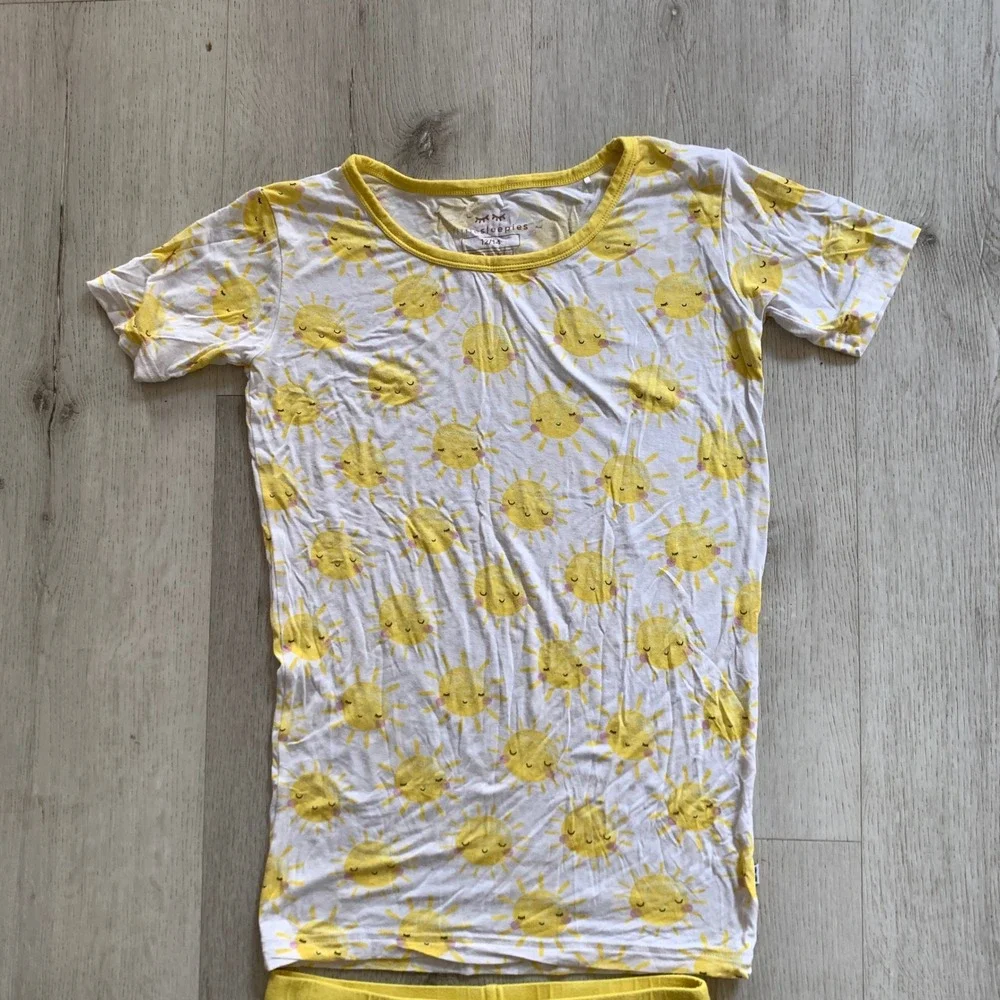Little Sleepies Sun Pajama Set Lunaluxe Bamboo Yellow White Kids 12/14 Shortie